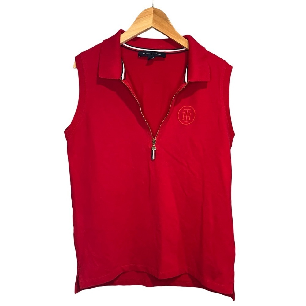 Tommy Hilfiger Red Sleeveless Polo Quarter Zip Tank Top Shirt